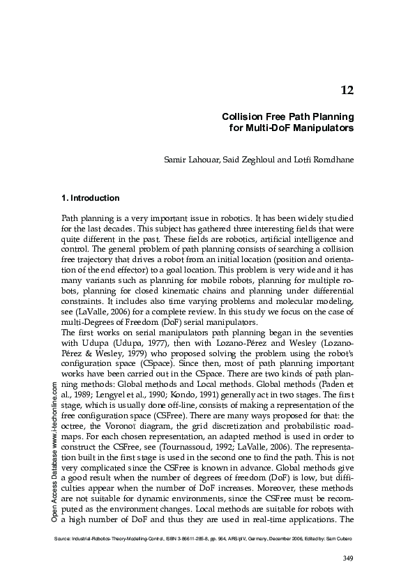 (PDF) Collision Free Path Planning for Multi-DoF Manipulators