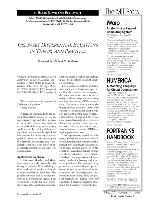 (PDF) Ordinary Differential Equations in Theory and Practice