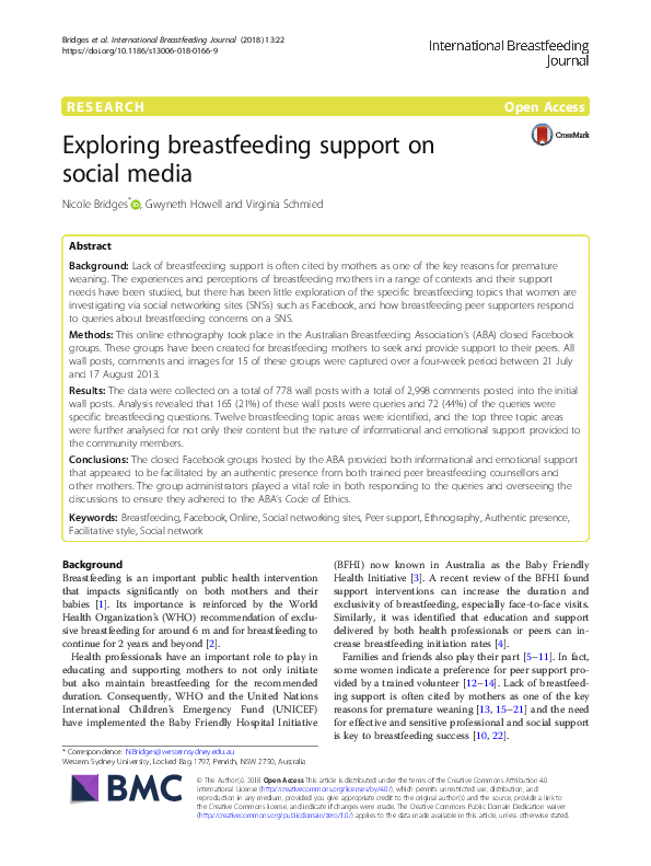 (PDF) Exploring breastfeeding support on social media