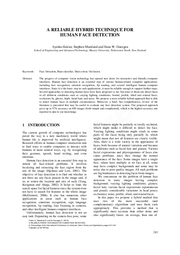 (PDF) A Reliable Hybrid Technique for Human Face Detection