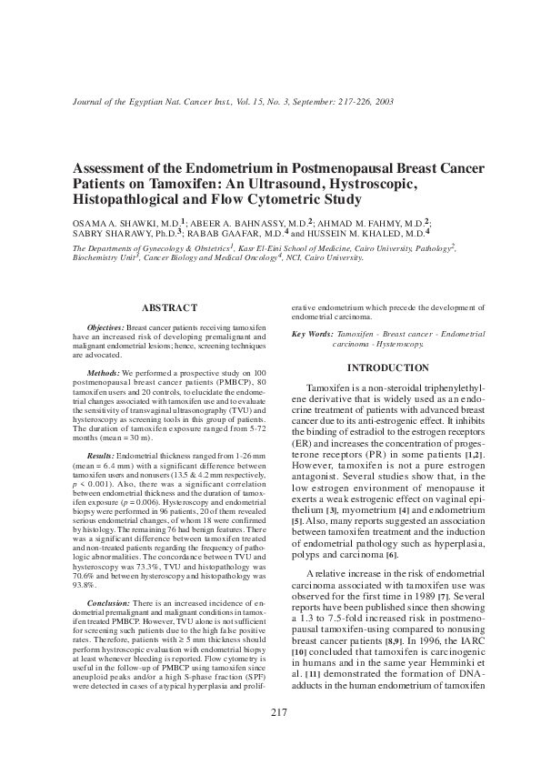 (PDF) Assessment of the Endometrium in Postmenopausal Breast Cancer ...