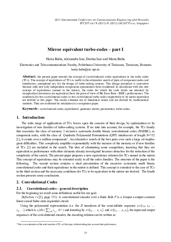 (PDF) Mirror equivalent turbo-codes–part I
