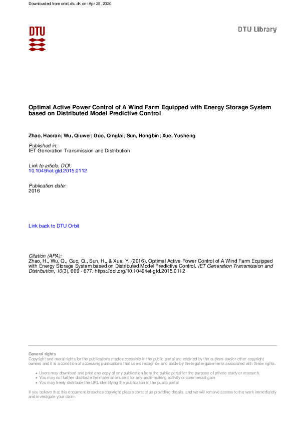 (PDF) Optimal active power control of a wind farm equipped with energy ...