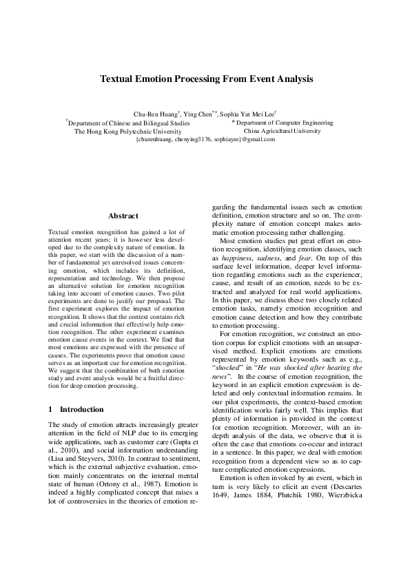(PDF) Textual Emotion Processing from Event Analysis