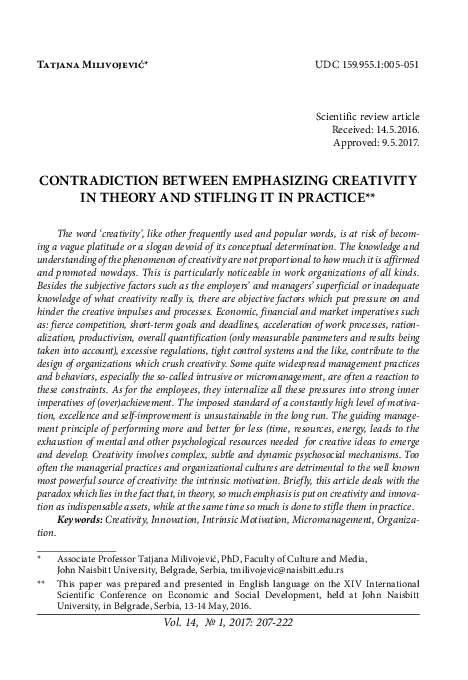 (PDF) Contradiction between emphasizing creativity in theory and ...