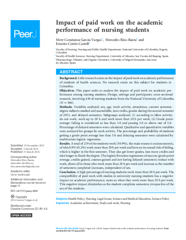 (PDF) Impact of paid work on the academic performance of nursing students
