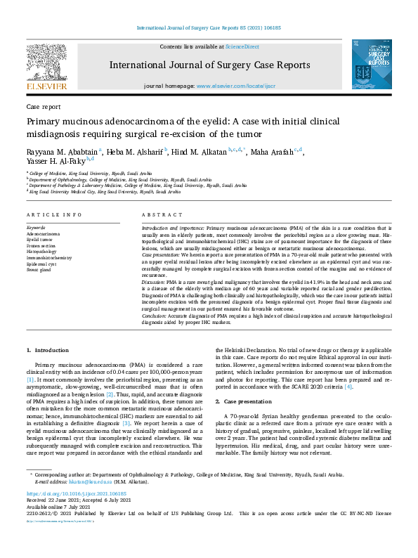 (PDF) Primary mucinous adenocarcinoma of the eyelid: A case with ...
