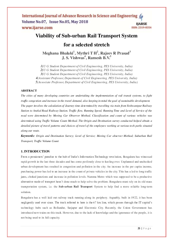 (PDF) Viability of Sub-urban Rail Transport System for a selected stretch