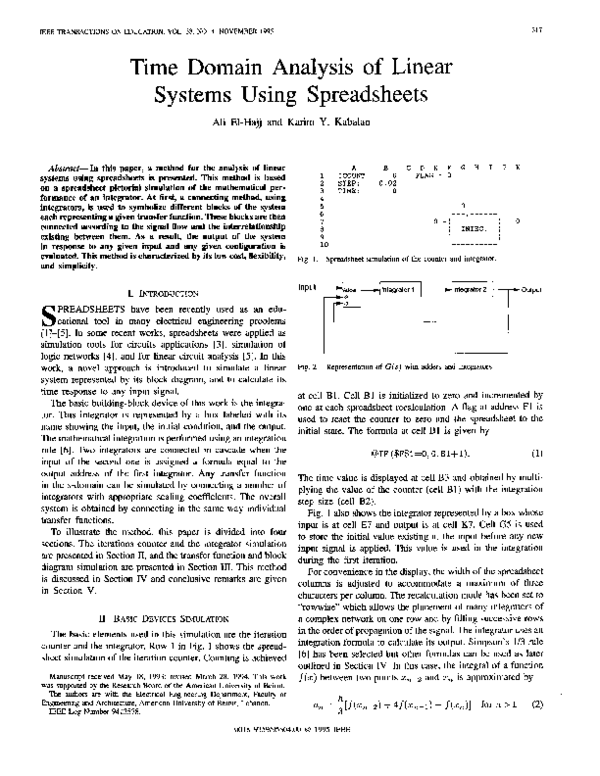 (PDF) Time domain analysis of linear systems using spreadsheets