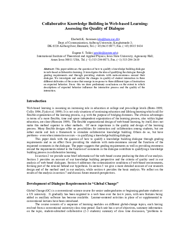 (PDF) Collaborative knowledge building in web-based learning: Assessing ...