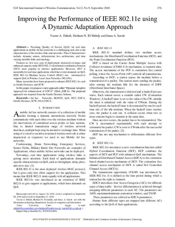 (PDF) Improving the Performance of IEEE 802.11 e using A Dynamic ...
