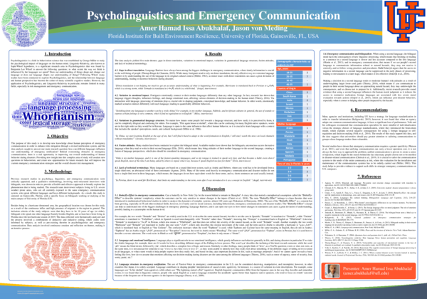 46th Natural Hazards Annual Workshop Poster Session: Psycholinguistics and Emergency Communication