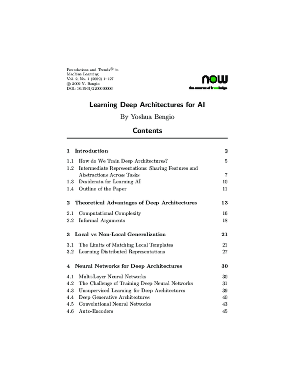 (PDF) Learning deep architectures for AI