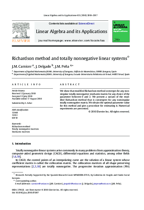 (PDF) Richardson method and totally nonnegative linear systems