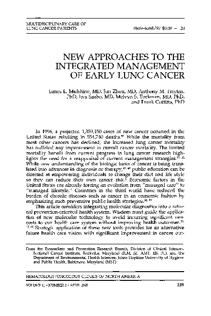 (PDF) New Approaches to the Integrated Management of Early Lung Cancer