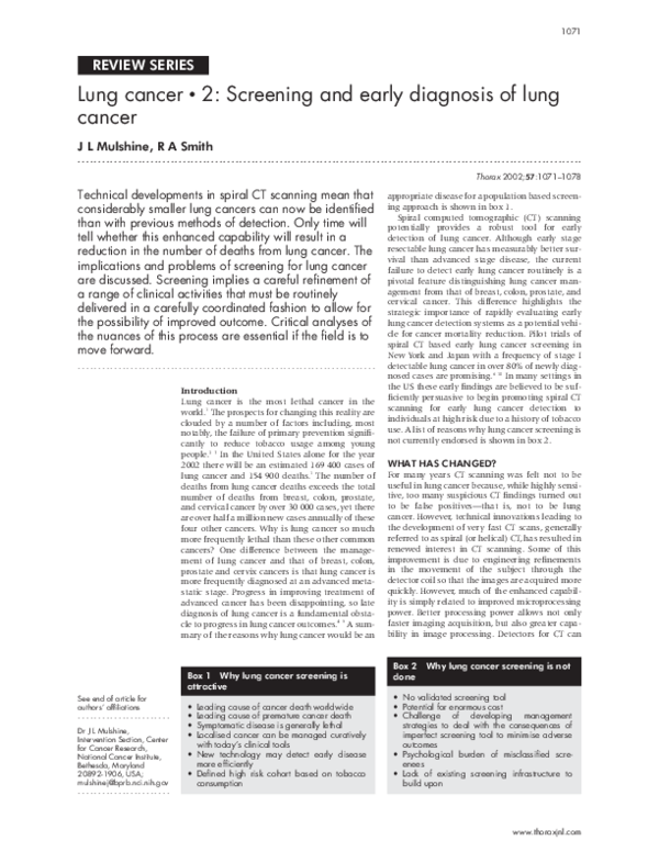 (PDF) Lung cancer * 2: Screening and early diagnosis of lung cancer