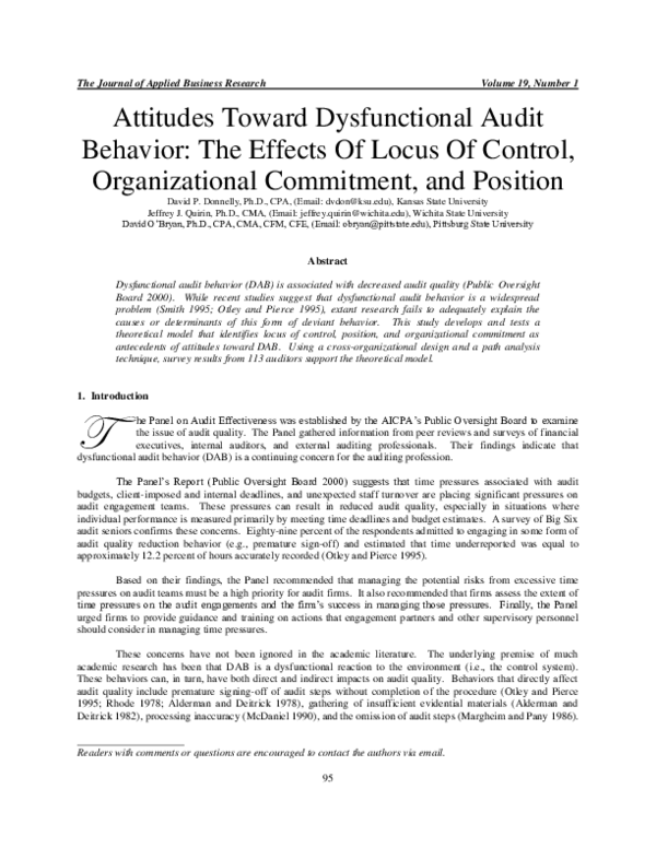 (PDF) Attitudes Toward Dysfunctional Audit Behavior: The Effects Of ...