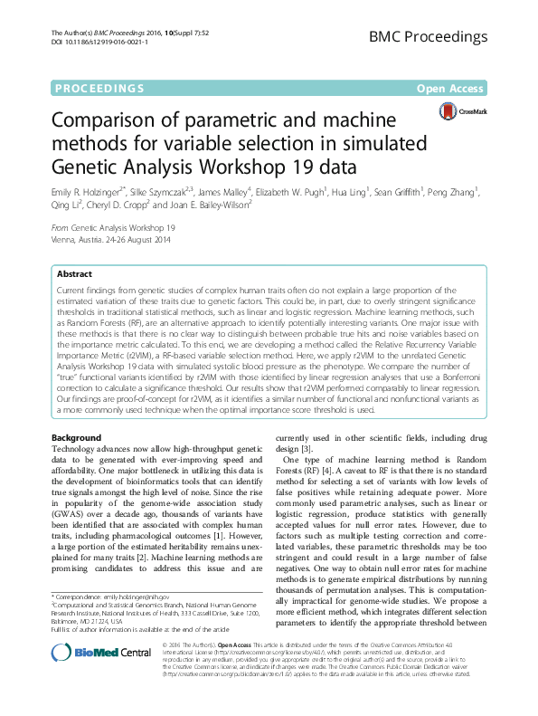 (PDF) Comparison of parametric and machine methods for variable ...