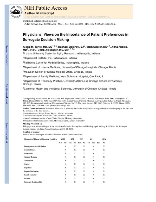 (PDF) Physicians' Views on the Importance of Patient Preferences in