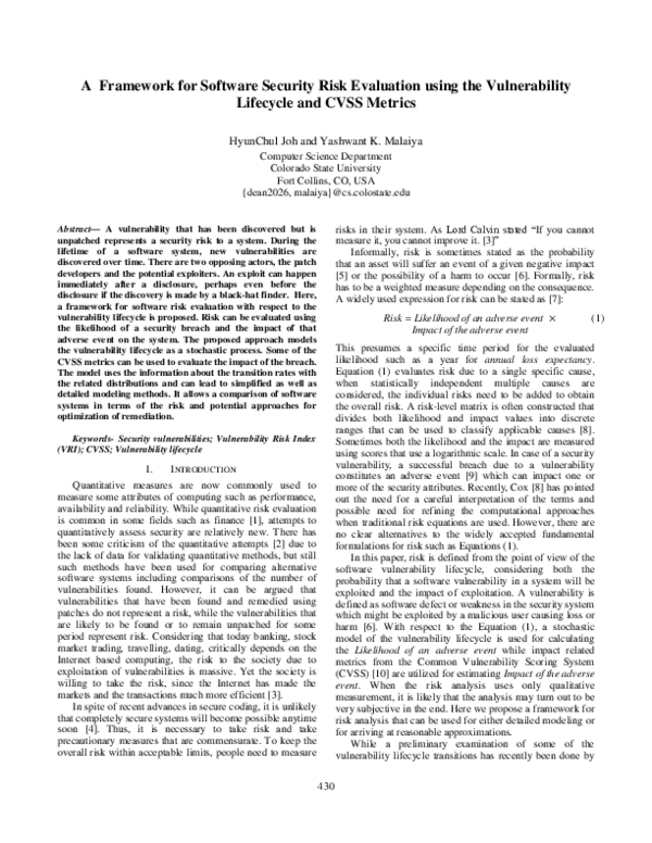 (PDF) A Framework for Software Security Risk Evaluation using the ...