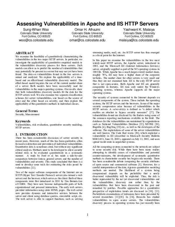 (PDF) Assessing Vulnerabilities in Apache and IIS HTTP Servers