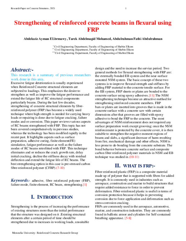 (PDF) Strengthening of reinforced concrete beams in flexural using FRP