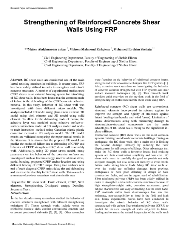 (PDF) Strengthening of Reinforced Concrete Shear Walls Using FRP
