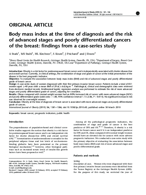 (PDF) Body mass index at the time of diagnosis and the risk of advanced ...