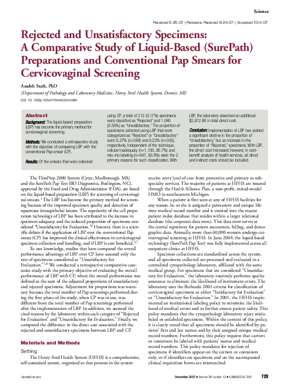 (PDF) Rejected and Unsatisfactory Specimens: A Comparative Study of ...