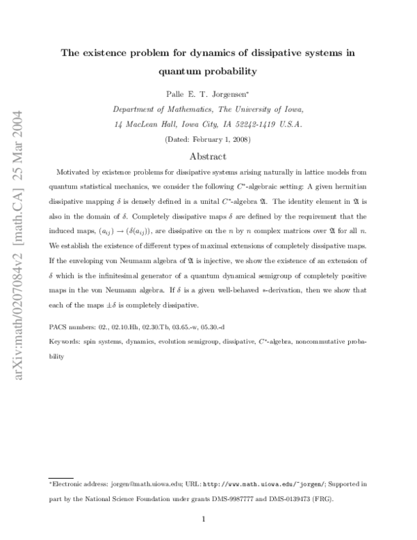 (PDF) The existence problem for dynamics of dissipative systems in ...