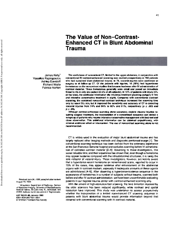 (PDF) The value of non-contrast-enhanced CT in blunt abdominal trauma