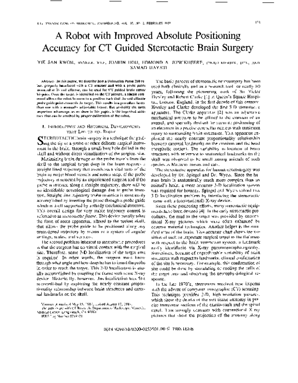 (PDF) A robot with improved absolute positioning accuracy for CT guided ...