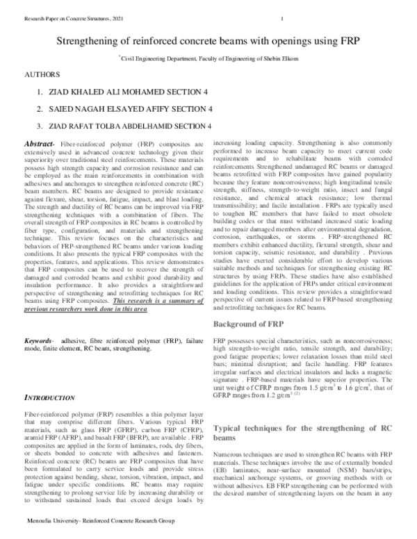 (PDF) Strengthening of reinforced concrete beams with openings using FRP