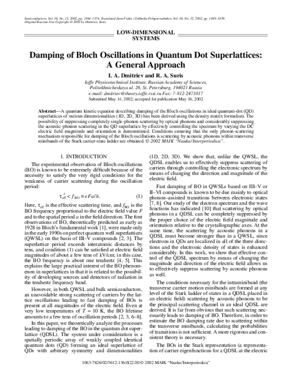 (PDF) Damping of bloch oscillations in quantum dot superlattices: A ...