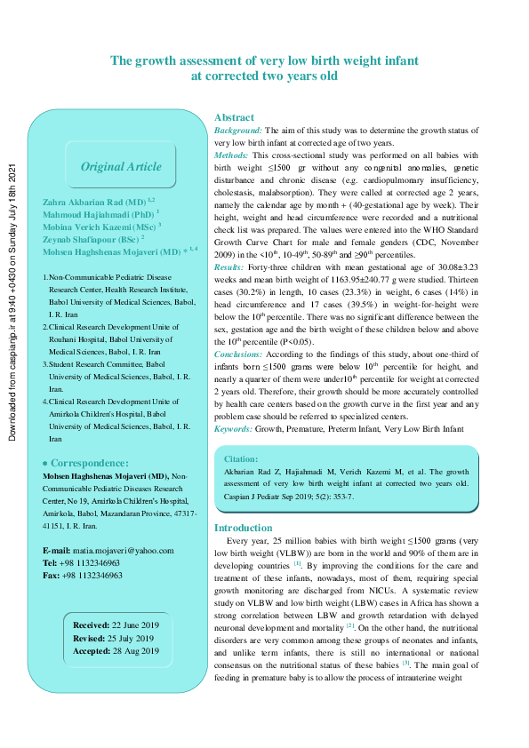 (PDF) The growth assessment of very low birth weight infant at ...