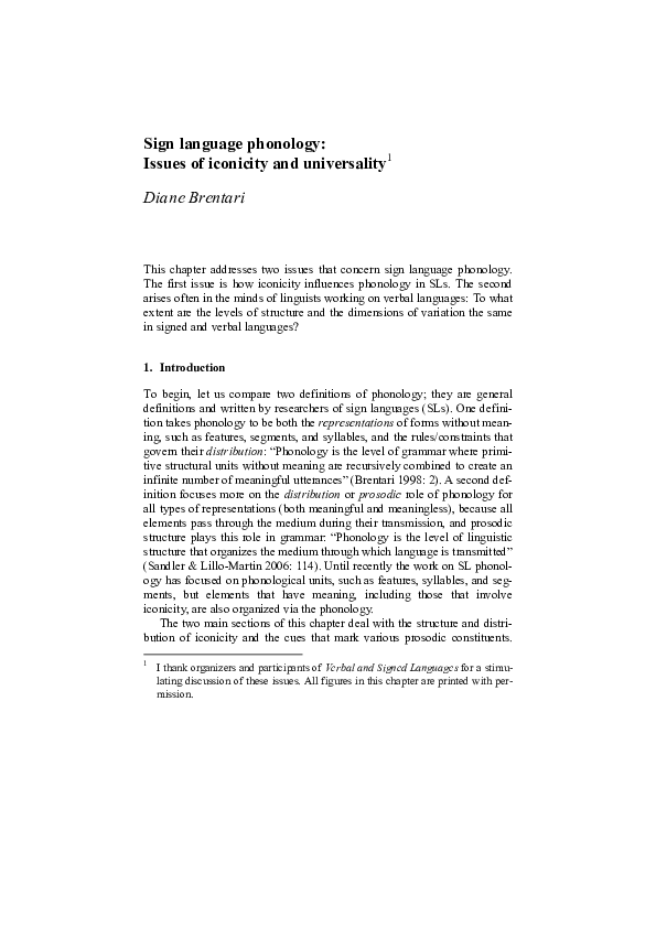(PDF) Sign language phonology: Issues of iconicity and universality1