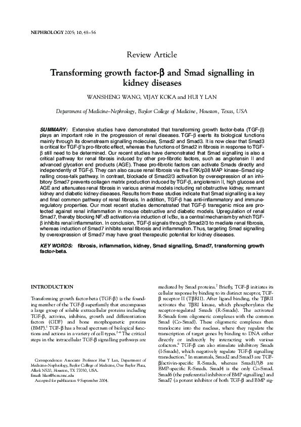 (PDF) Transforming growth factor-beta and Smad signalling in kidney ...