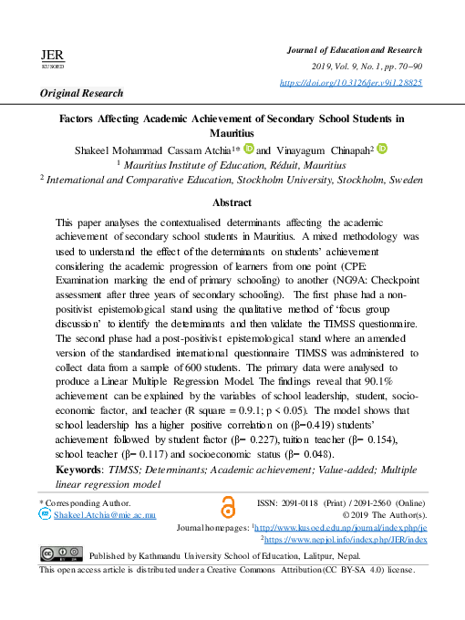 (PDF) Factors Affecting Academic Achievement of Secondary School ...