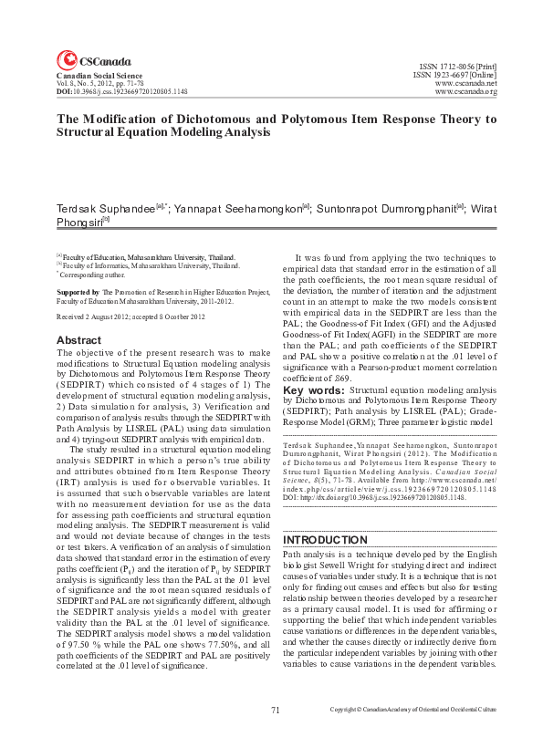 (PDF) The Modification of Dichotomous and Polytomous Item Response ...
