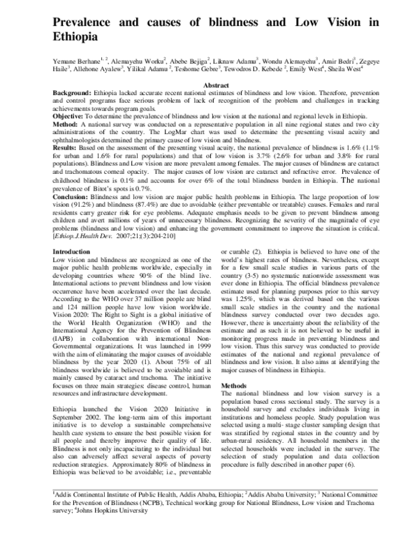 (PDF) Prevalence and Causes of Blindness and Low Vision In Ethiopia