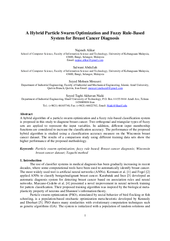 (PDF) A Hybrid Particle Swarm Optimization and Fuzzy Rule-Based System ...