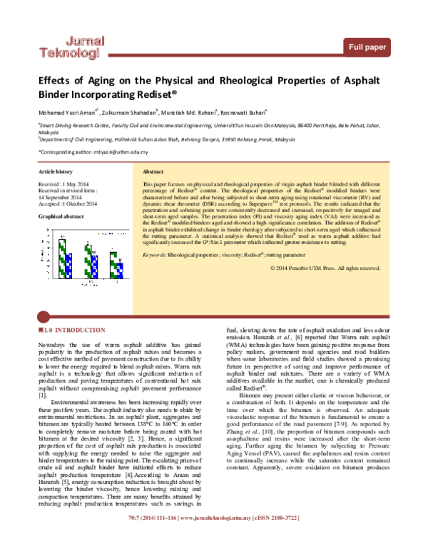 (PDF) Effects of Aging on the Physical and Rheological Properties of ...