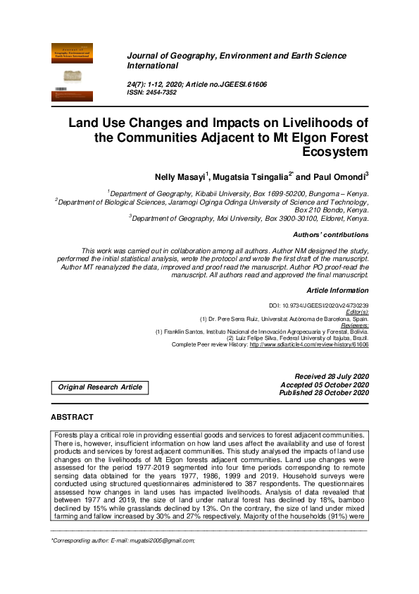 (PDF) Land Use Changes and Impacts on Livelihoods of the Communities ...