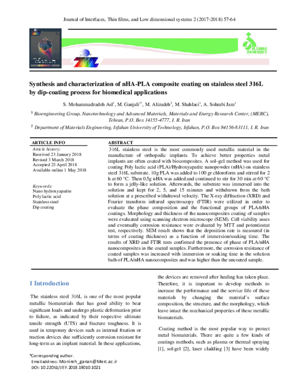 (PDF) Synthesis and characterization of nHAPLA composite coating on