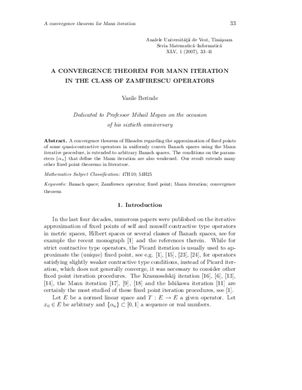 (PDF) A convergence theorem for Mann iteration in the class of ...