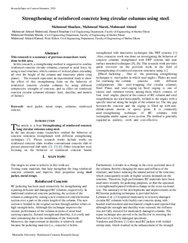 (PDF) Strengthening of reinforced concrete long circular columns using ...