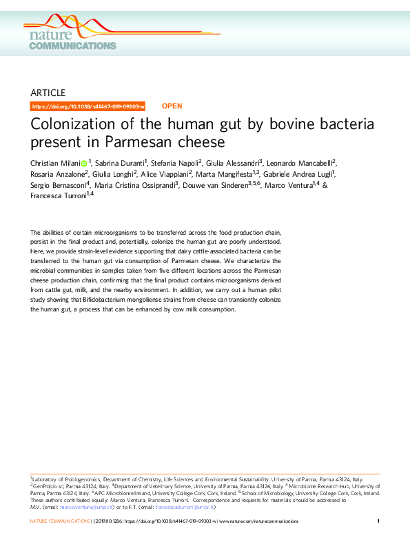 (PDF) Colonization of the human gut by bovine bacteria present in Parmesan cheese Maria