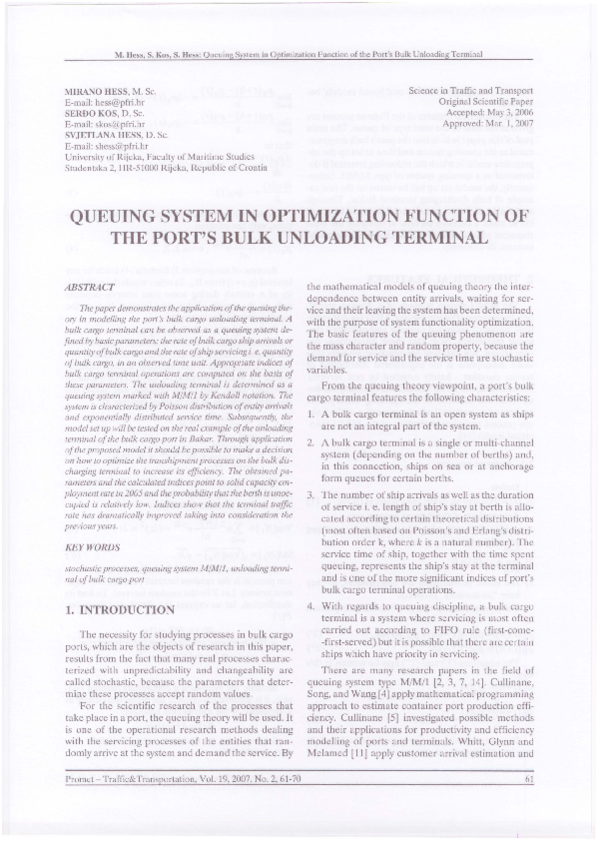 (PDF) Queueing System in Optimization Function of Port's Bulk Unloading ...
