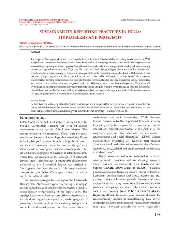 (PDF) SUSTAINABILITY REPORTING PRACTICES IN INDIA: ITS PROBLEMS AND ...