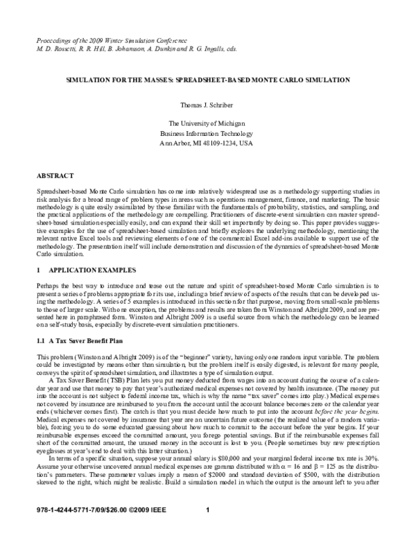 (PDF) Simulation for the masses Spreadsheetbased Monte Carlo simulation Thomas Schriber